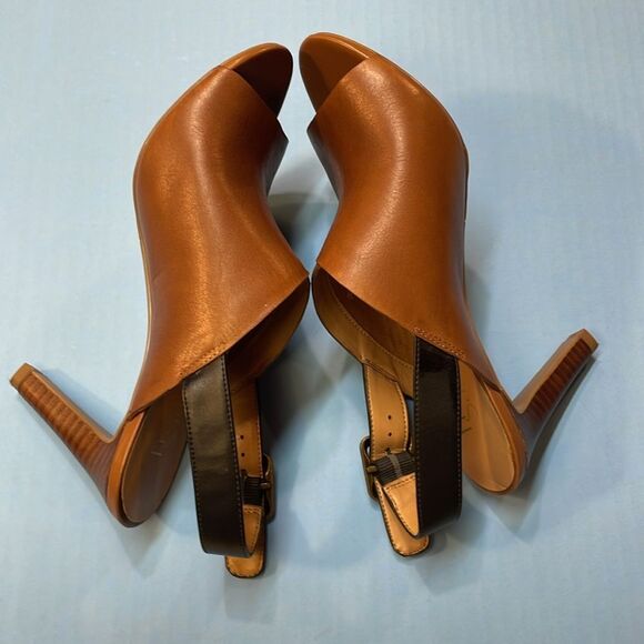 Franco Sarto Brown Leather Peep Toe Slingback Heels Women’s Sz 6 - Picture 9 of 10